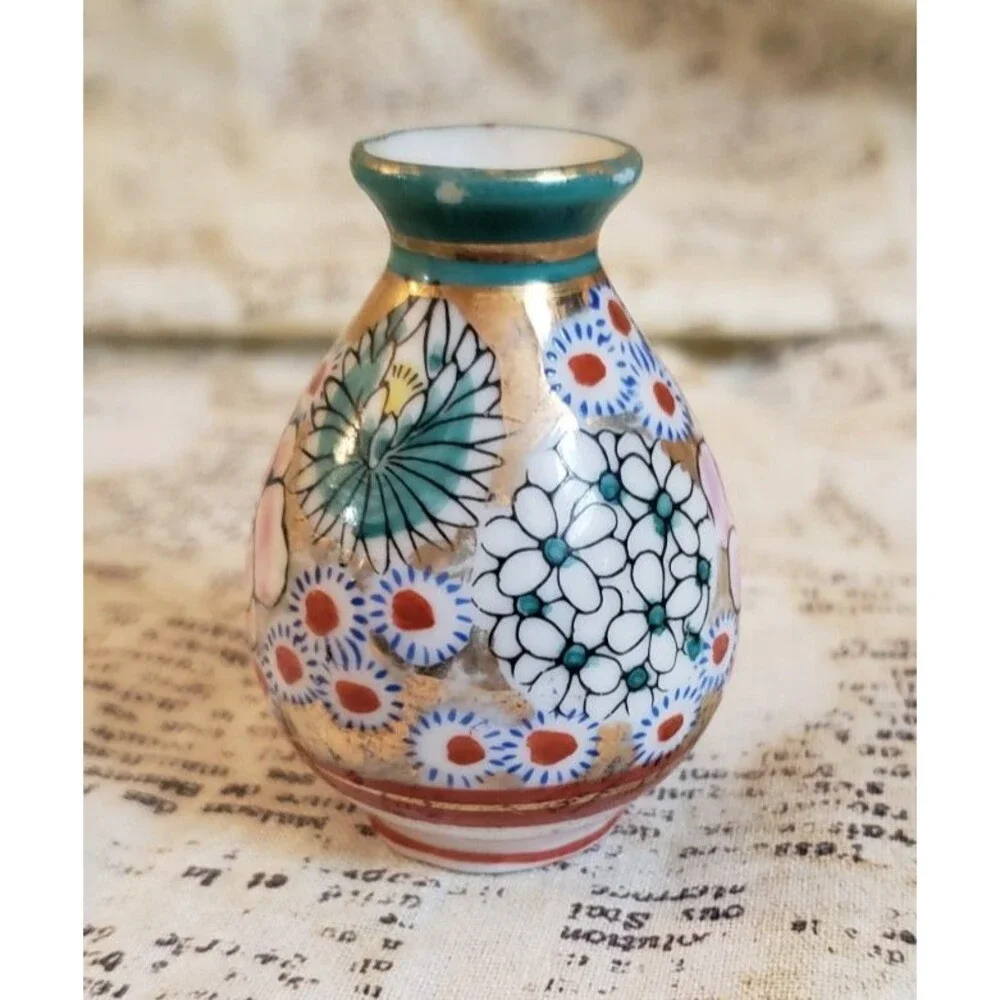Artsy, Cottagecore - Vintage Miniature Chinese Cloisonne Floral Vase